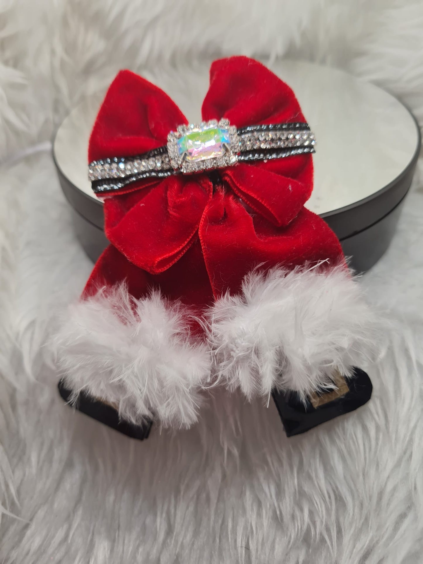 Velvet Santa legs hair bow